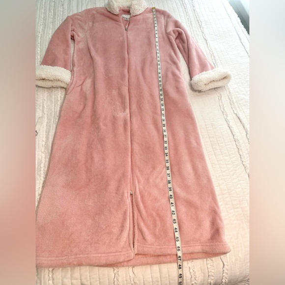 Oscar De La Renta frosted zip up long robe Pink small medium EUC house coat - Picture 6 of 7